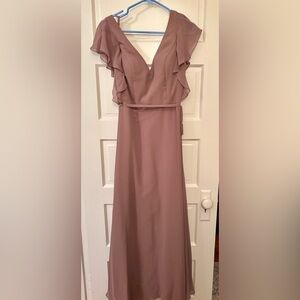 Morilee Bridesmaids Dress Style 21591: Flutter Sleeve V-Neck (Fawn Taupe Color)